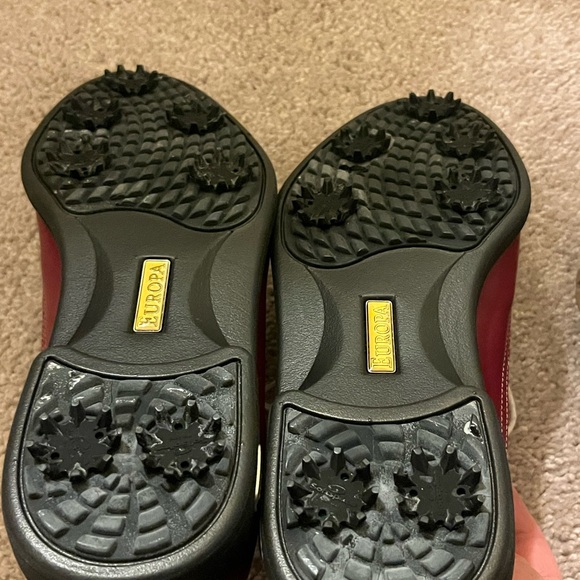 FootJoy DryJoys ECL Leather Golf Shoes Mens 9 Medium Red White Spiked - Picture 10 of 11